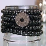 Rhiannon Five Wrap Leather Bracelet with Hematite - Sacred Skaia