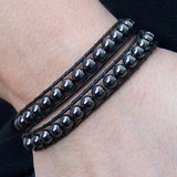 Olivia Double Wrap Leather Bracelet with Hematite - Sacred Skaia