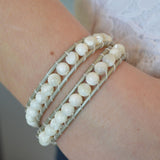 Olivia Double Wrap Leather Bracelet with Mother of Pearl - Sacred Skaia