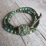 Olivia Double Wrap Leather Bracelet with African Turquoise - Sacred Skaia