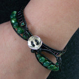 Avery Double Wrap Leather Bracelet with Green Shell and Aurora Borealis Beads - Sacred Skaia