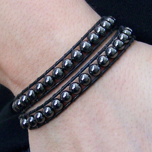 Olivia Double Wrap Leather Bracelet with Hematite - Sacred Skaia