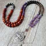 Crystals for addiction included in the Addiction Recovery Mala are amethyst, lepidolite, smoky quartz, black obsidian, hematite and rosewood.
