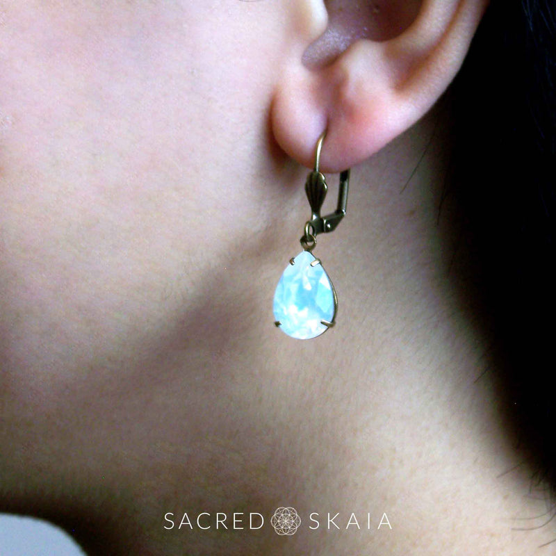 Aphrodite Crystal Teardrop Earrings in White Opal