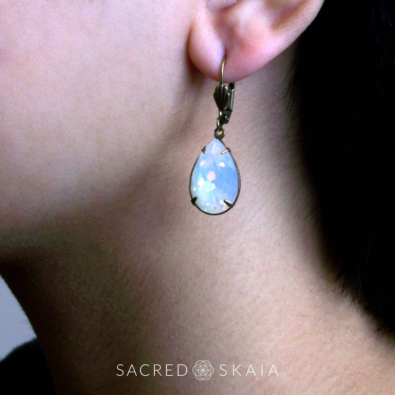Fortuna Teardrop Earrings in White Opal - Sacred Skaia