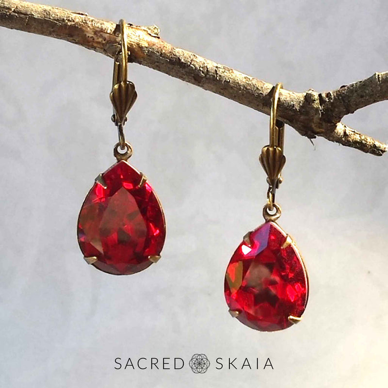 Fortuna Teardrop Earrings in Ruby - Sacred Skaia